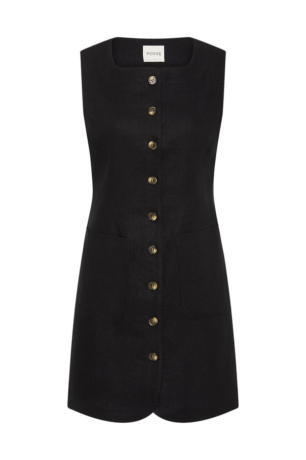 EMMA BUTTON DOWN DRESS - BLACK