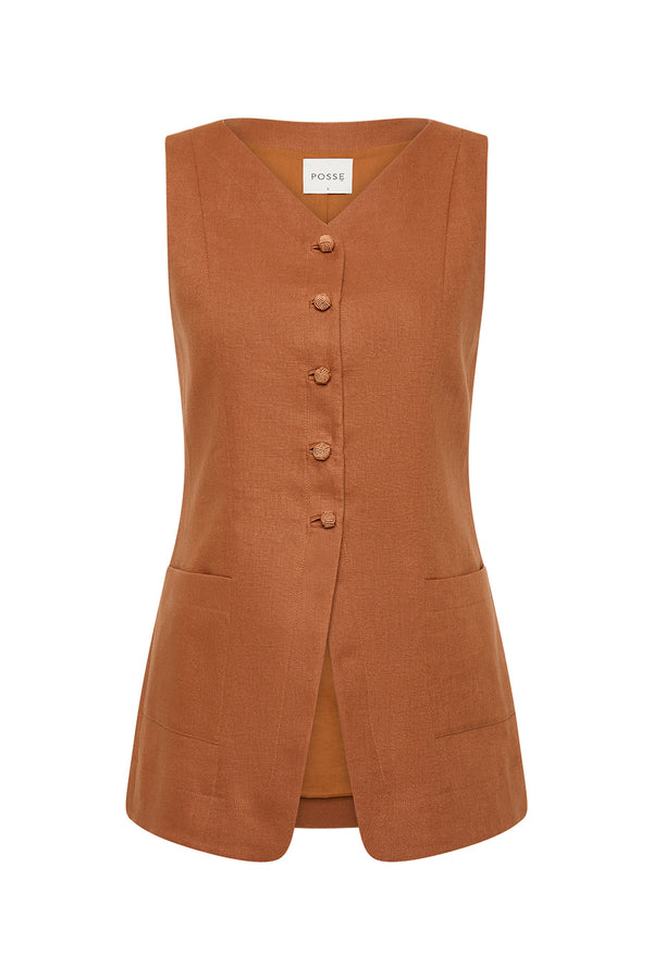 LORENZO HIGH NECK VEST - CHESTNUT