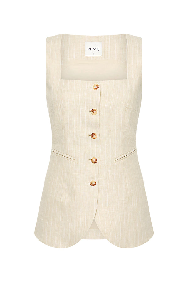 LUCILLE GILET - BEIGE PINSTRIPE