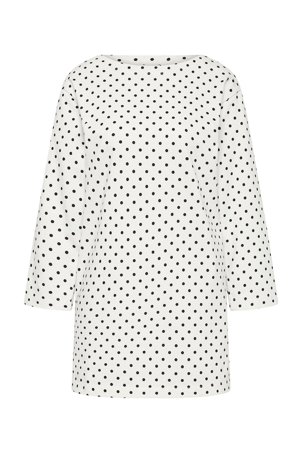 BEA LONG SLEEVE DRESS - CREAM BLACK POLKA DOT