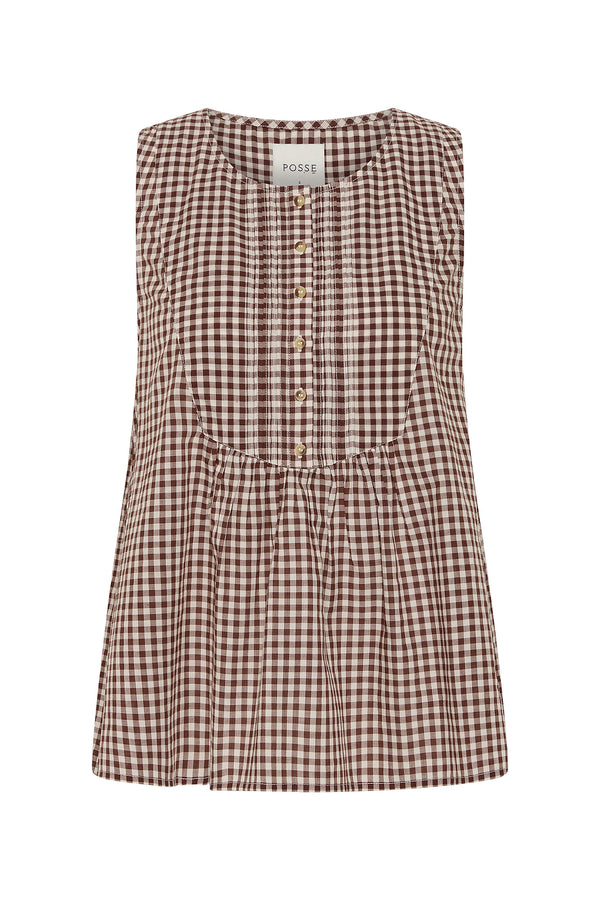 CALLIE BLOUSE - PETITE MOCHA GINGHAM
