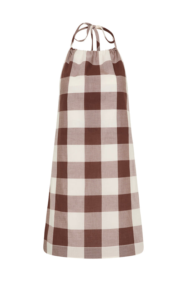 CALLIE MINI DRESS - MOCHA GINGHAM