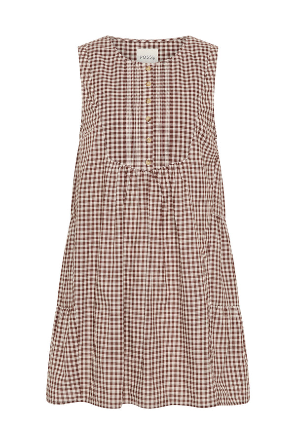 CALLIE SHIFT DRESS - PETITE MOCHA GINGHAM