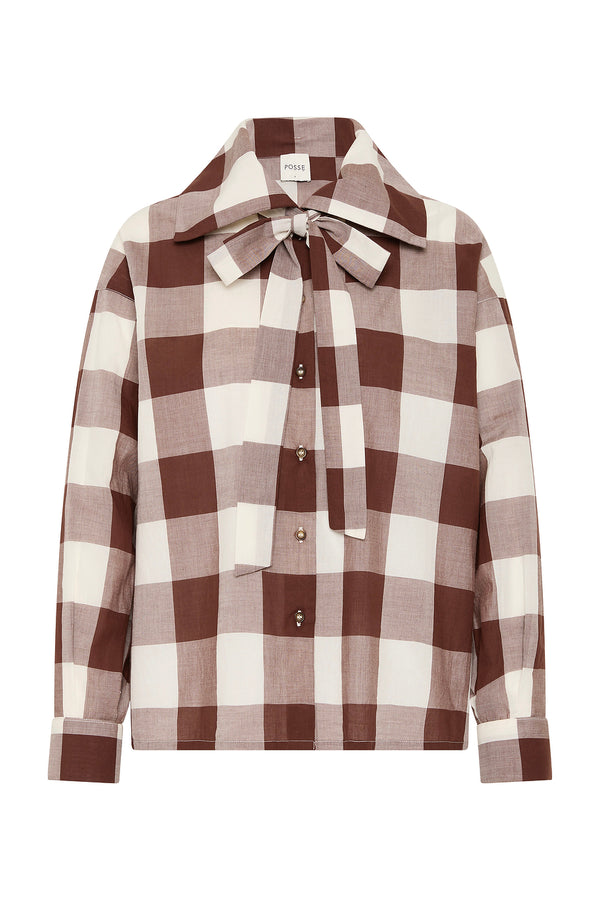 CALLIE SHIRT - MOCHA GINGHAM