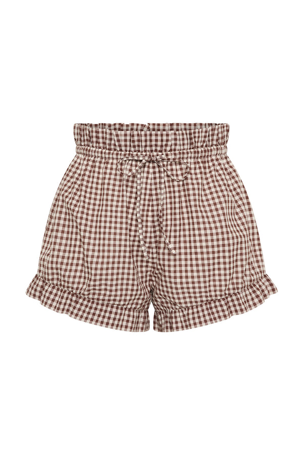 CALLIE SHORT - PETITE MOCHA GINGHAM