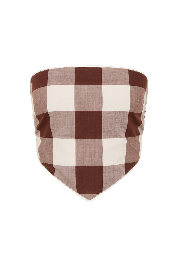 CALLIE TIE TOP - MOCHA GINGHAM