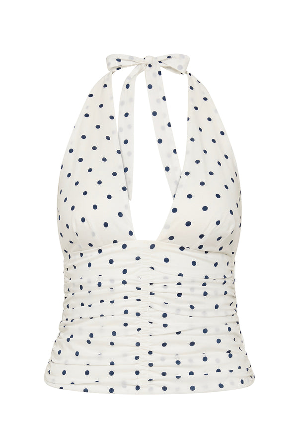 EDIE TOP - CREAM BLUE POLKA DOT