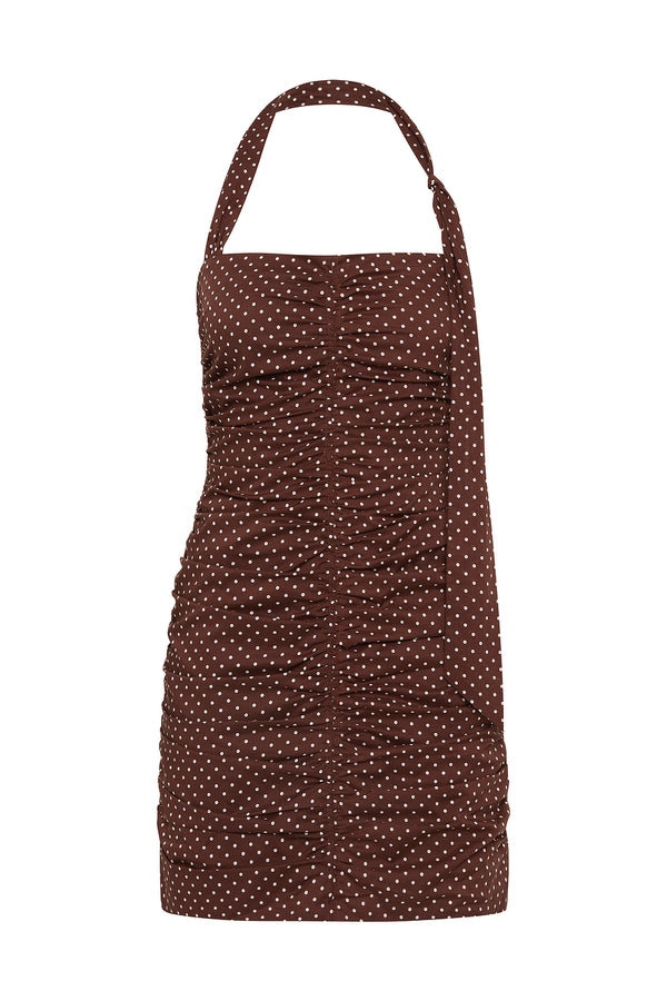 EDIE MINI DRESS - CHOC IVORY POLKA DOT