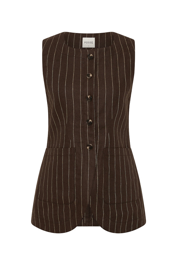 EMMA VEST - CHOCOLATE CREAM PINSTRIPE