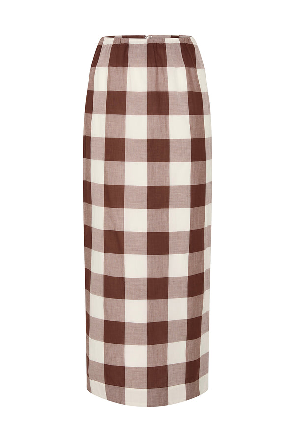 MIRA SKIRT - MOCHA GINGHAM