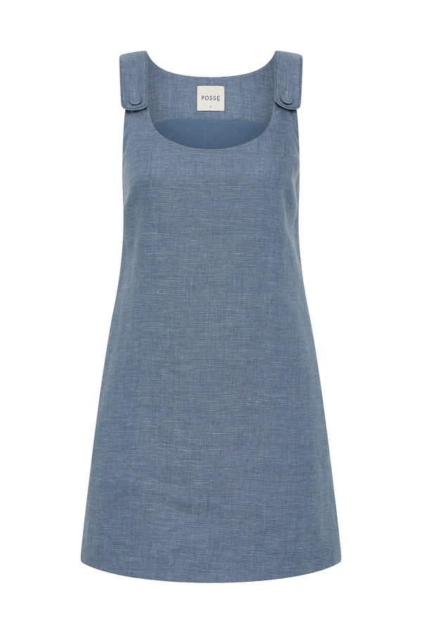 THEA SHIFT DRESS - STEEL BLUE