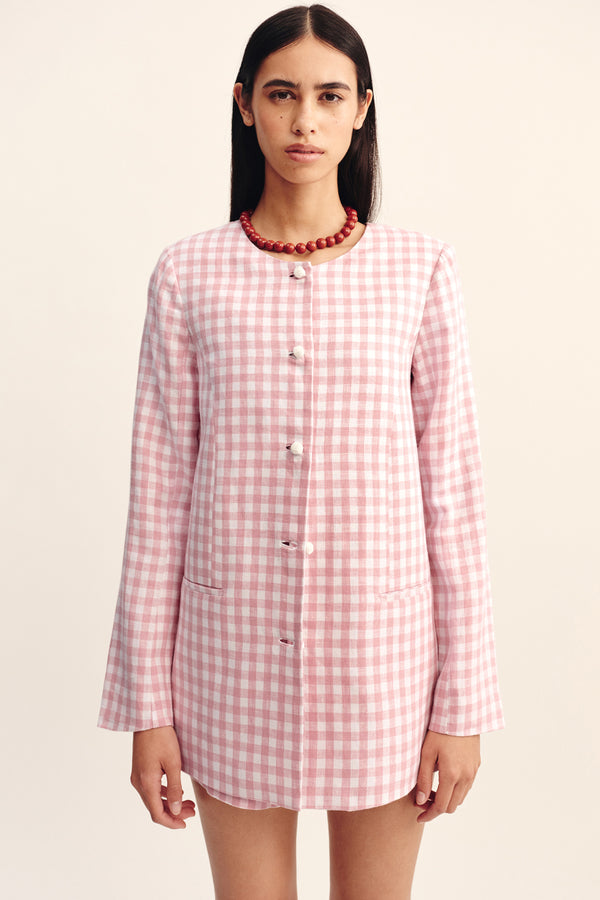 RIO SHIFT JACKET - PINK GINGHAM