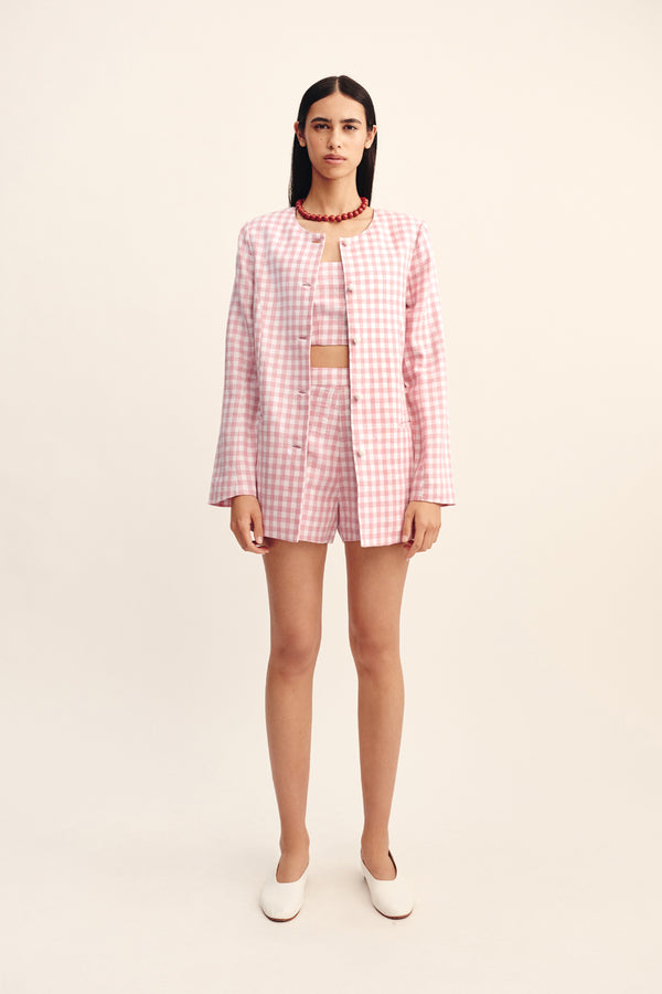 RIO SHIFT JACKET - PINK GINGHAM