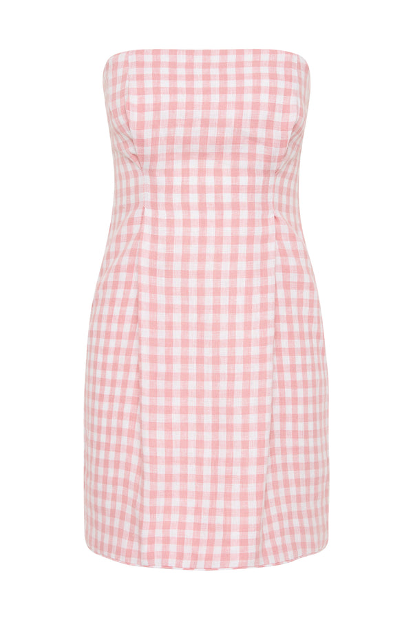 ROSALIE STRAPLESS MINI DRESS - PINK GINGHAM