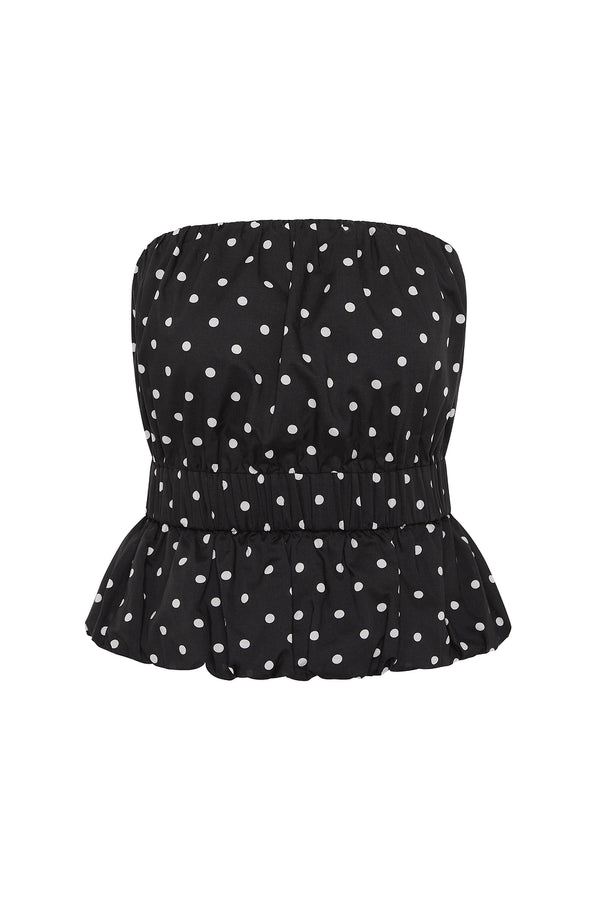 AURELIA STRAPLESS TOP - BLACK WHITE POLKA DOT
