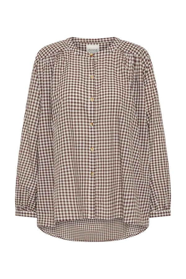 MIRA SHIRT - PETITE MOCHA GINGHAM