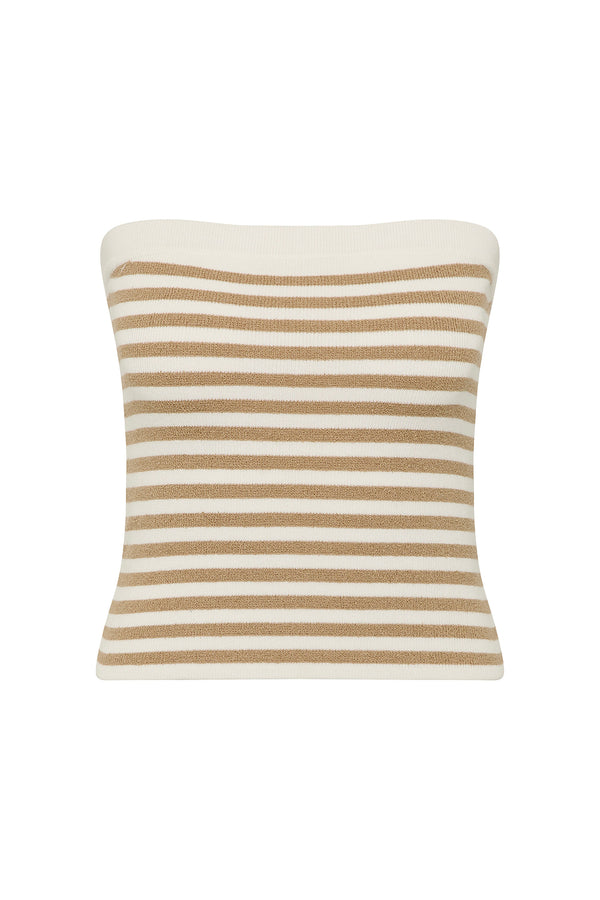 ARI STRAPLESS TOP - TAN STRIPE