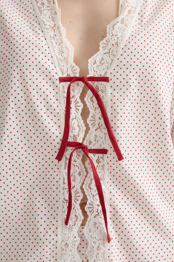MARLOWE BLOUSE - CREAM & RED POLKA DOT