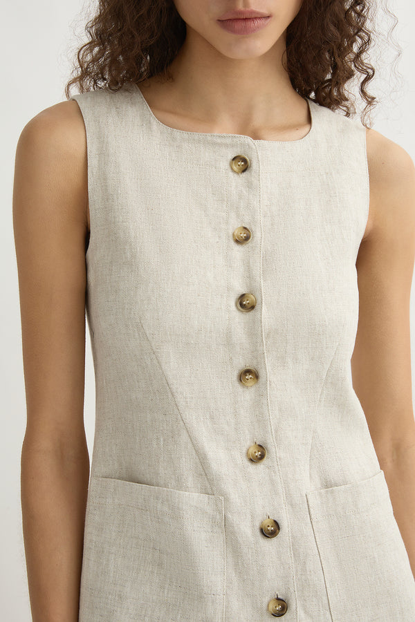 EMMA BUTTON DOWN DRESS - NATURAL